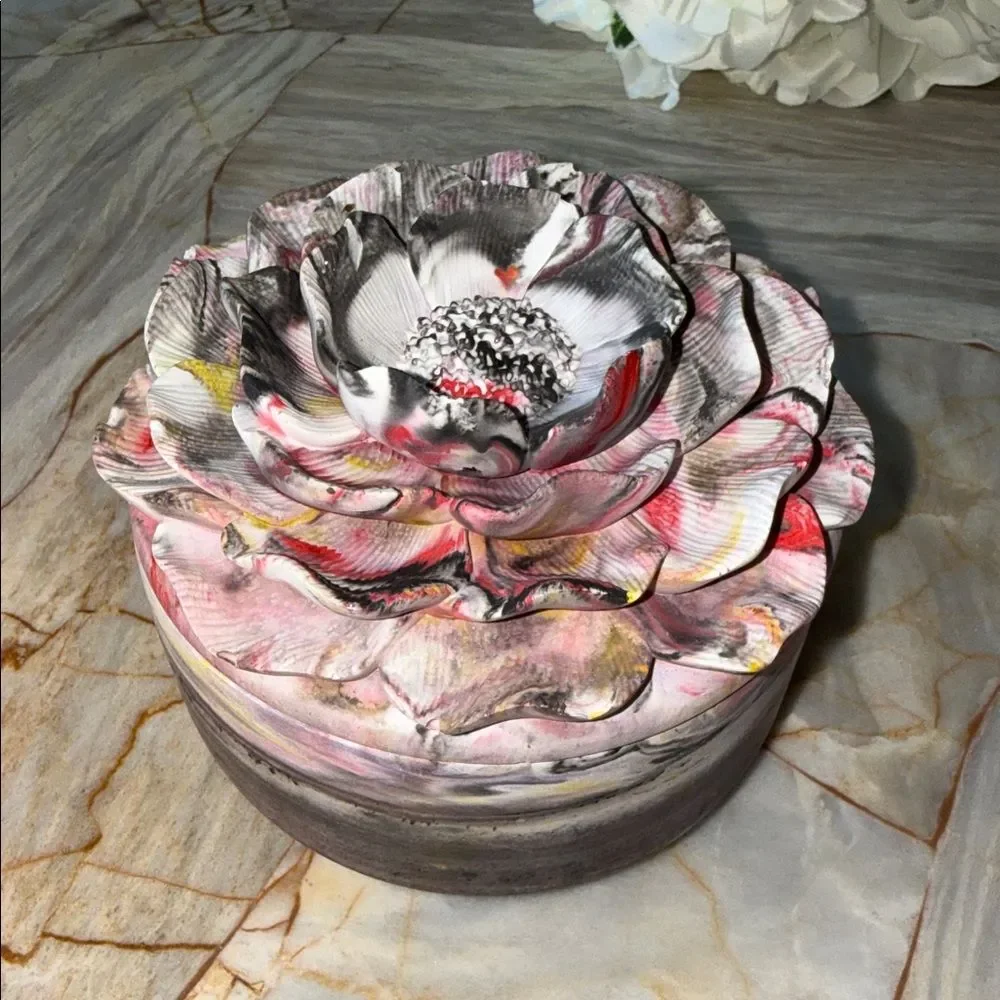 Floral Ceramic Jewelry Box - Pink and Gray